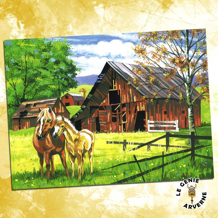 zoom_peinture numeros chevaux vieille grange campagne nature paysage peindre peintre tableau oeuvre art predessine numerote loisirs creatifs cadeau noel anniversaire enfants adolescents adultes lefranc bourgeois 1