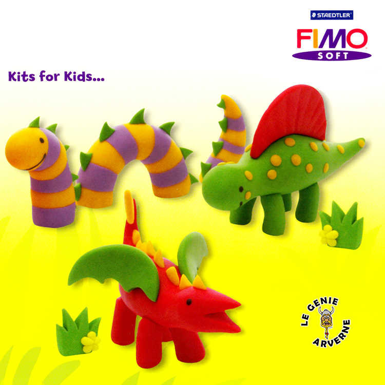 Un ensemble de set de 3 couverts dinosaures en pate fimo. Une idée