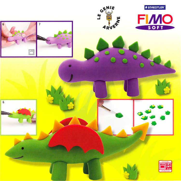 Un ensemble de set de 3 couverts dinosaures en pate fimo. Une idée